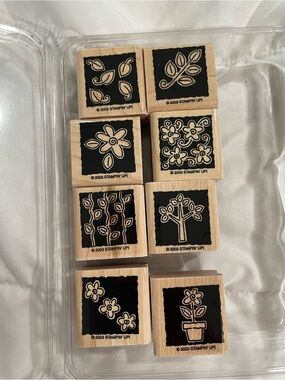 Stampin' Up! Retired Garden Blocks Wooden Stamp Set of 8- NEW UNUSED